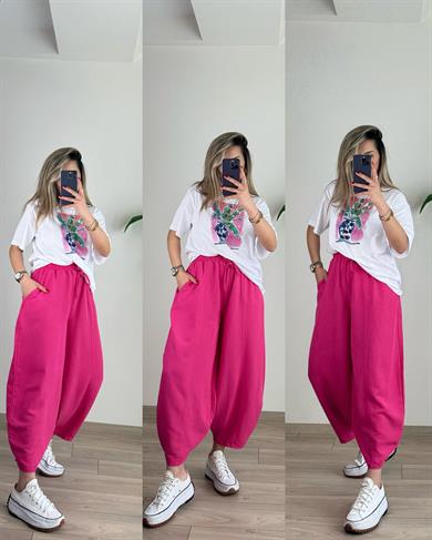 B-C Pembe Baskılı Beyaz Tişört