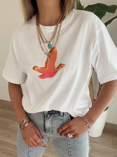 B-C Pembe Kuş Figürlü Tişört