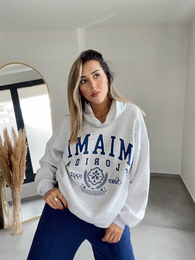 Baskılı Gri Sweatshirt