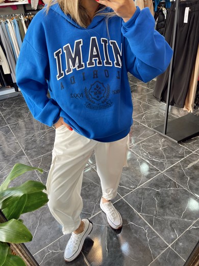 Baskılı Mavi Sweatshirt