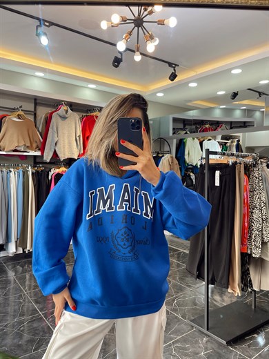 Baskılı Mavi Sweatshirt
