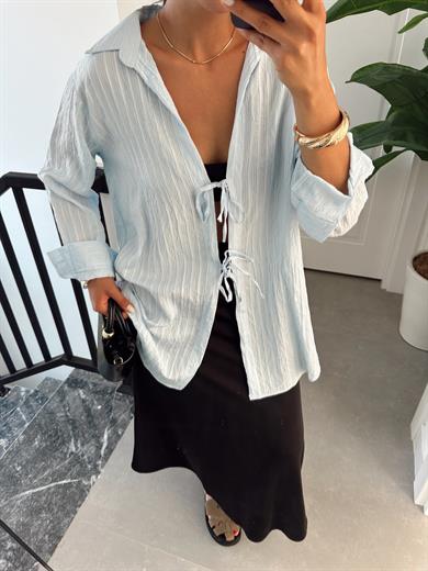 Bebe Mavi Çift Bağlamalı Pareo Gömlek