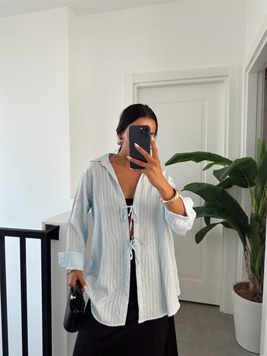 Bebe Mavi Çift Bağlamalı Pareo Gömlek