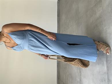 Bebe Mavi Müslin Askılı Sırt Açık Elbise