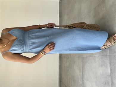 Bebe Mavi Müslin Askılı Sırt Açık Elbise