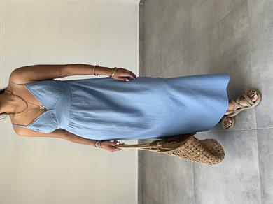 Bebe Mavi Müslin Askılı Sırt Açık Elbise