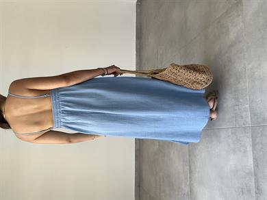 Bebe Mavi Müslin Askılı Sırt Açık Elbise