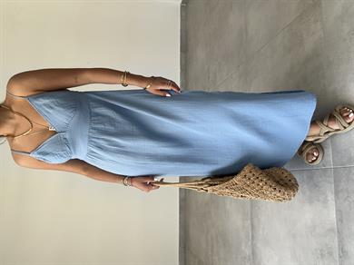 Bebe Mavi Müslin Askılı Sırt Açık Elbise