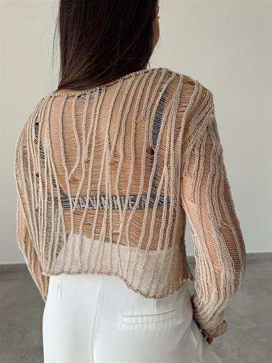 Bej Ajurlu Triko Bluz