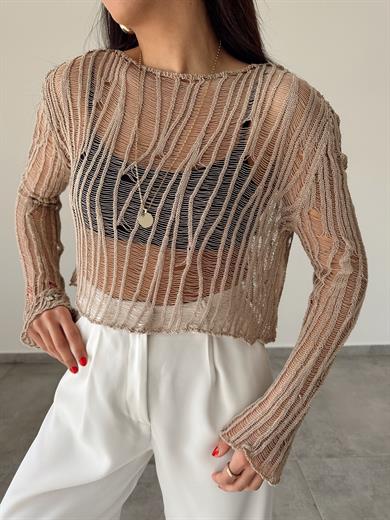 Bej Ajurlu Triko Bluz