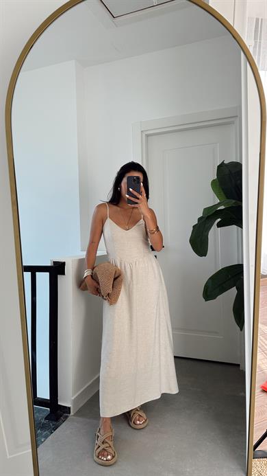 Bej Arkadan Bağlamalı Elbise