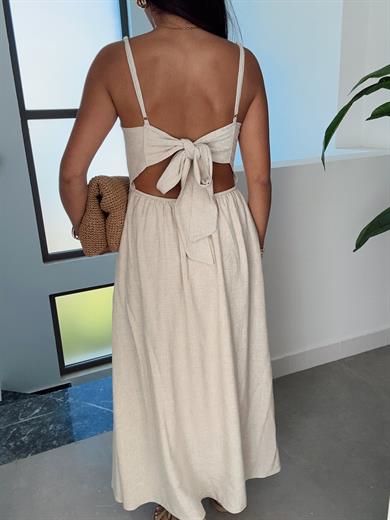 Bej Arkadan Bağlamalı Elbise