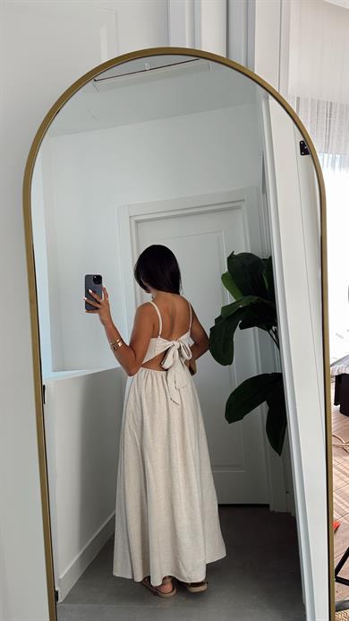 Bej Arkadan Bağlamalı Elbise