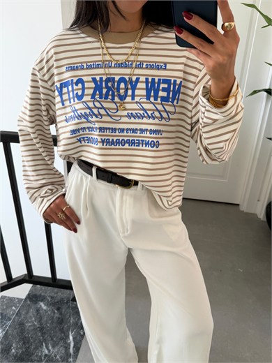Bej Baskı Detaylı Sweatshirt