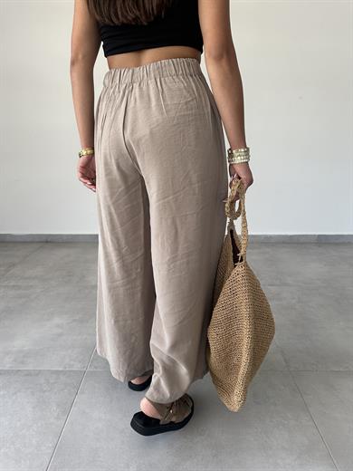Bej Beli Lastikli Pareo Pantolon