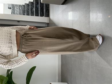 Bej Beli Lastikli Yıkamalı Pantolon