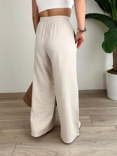 Bej Bol Paça Keten Pantolon