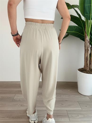 Bej Bombeli Yandan Fermuarlı Pantolon