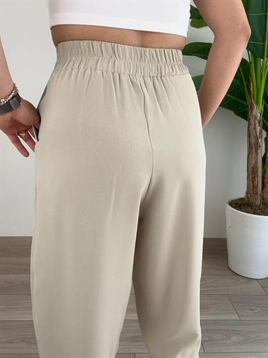 Bej Bombeli Yandan Fermuarlı Pantolon