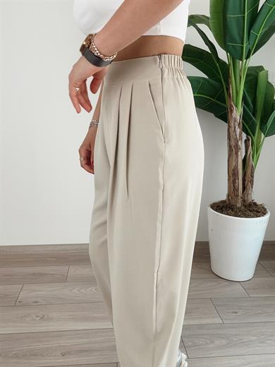 Bej Bombeli Yandan Fermuarlı Pantolon