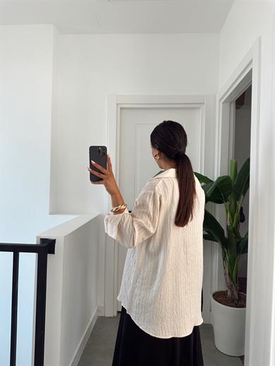 Bej Çift Bağlamalı Pareo Gömlek