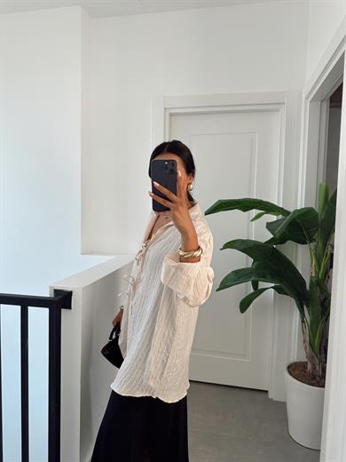 Bej Çift Bağlamalı Pareo Gömlek