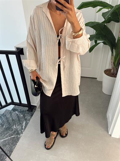 Bej Çift Bağlamalı Pareo Gömlek