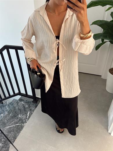 Bej Çift Bağlamalı Pareo Gömlek