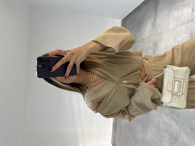 Bej Croplu Üçlü Takım