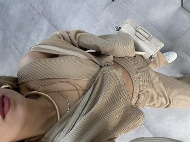 Bej Croplu Üçlü Takım