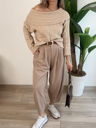 Bej Degaje Yaka Fitilli Kazak