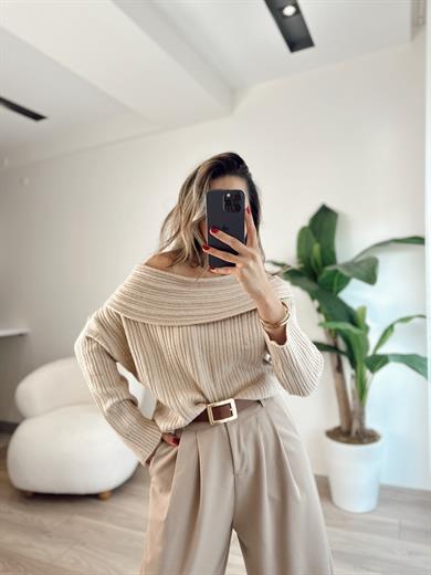 Bej Degaje Yaka Fitilli Kazak