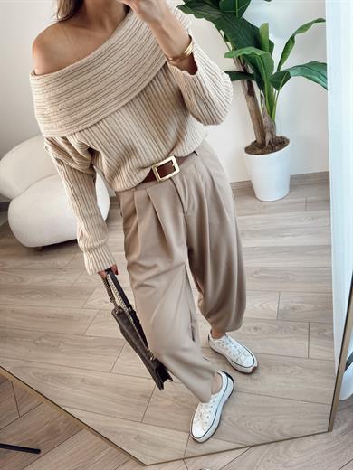 Bej Degaje Yaka Fitilli Kazak