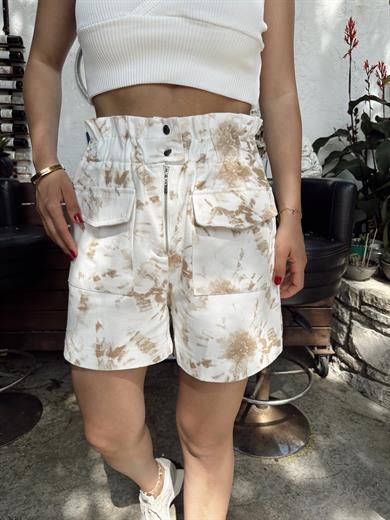 Bej Desenli Şort