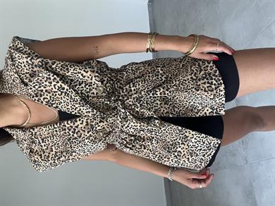 Bej-Kahv Leopar Desen Yelek