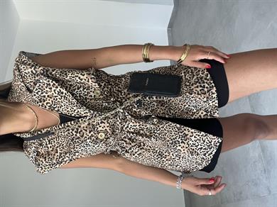 Bej-Kahv Leopar Desen Yelek