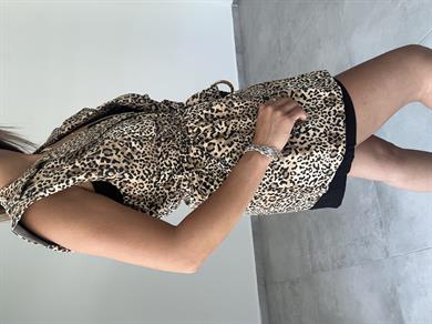 Bej-Kahv Leopar Desen Yelek