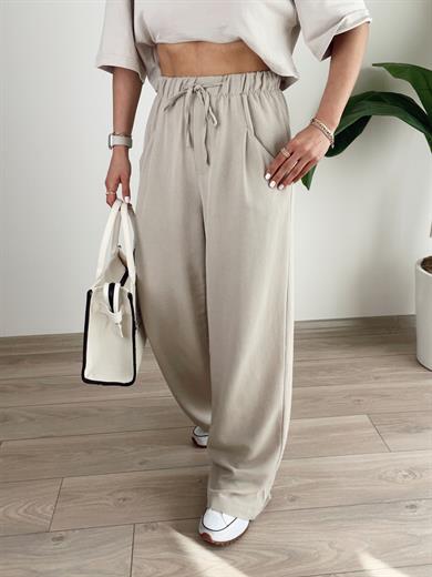 Bej Kargo Cep Keten Pantolon