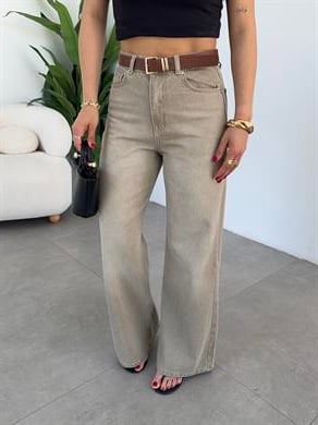 Bej Kemerli Wideleg Pantolon