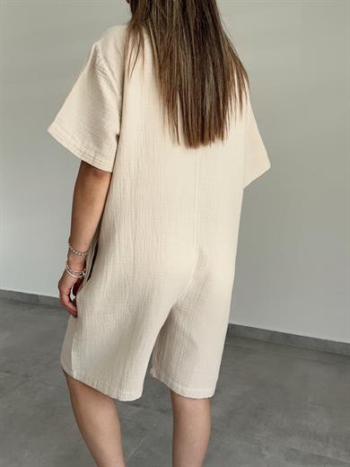 Bej Müslin Yakalı Tulum