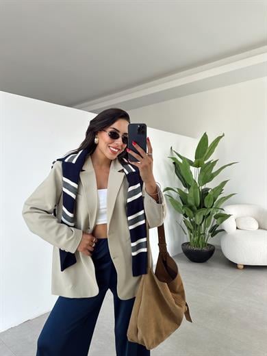Bej Oversize Blazer Ceket