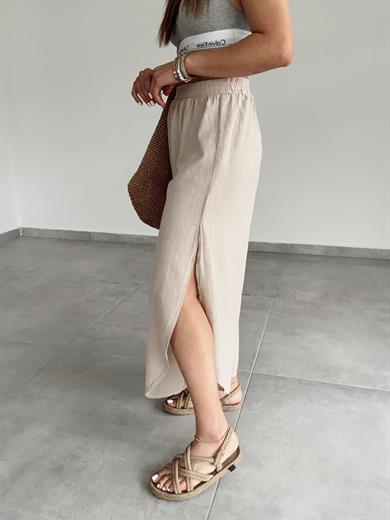 Bej Pamuk Keten Mendil Paça Pantolon