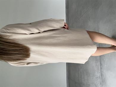 Bej Pamuk Keten Yakalı Gömlek Elbise