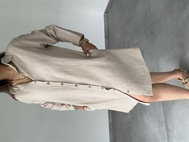 Bej Pamuk Keten Yakalı Gömlek Elbise