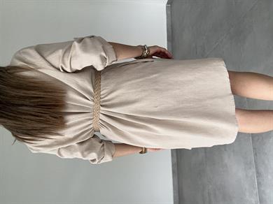 Bej Pamuk Keten Yakalı Gömlek Elbise