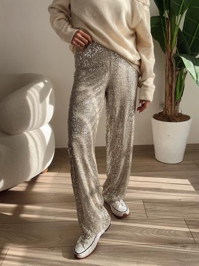 Bej Payetli Pantolon