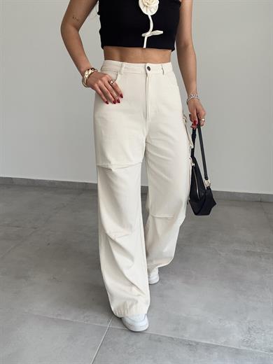 Bej Pileli Kargo Pantolon