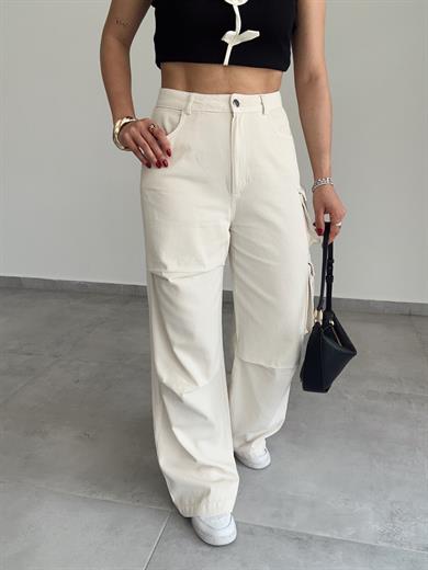 Bej Pileli Kargo Pantolon