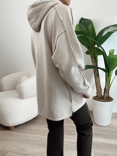 Bej Pis Dikiş Kapüşonlu Sweat