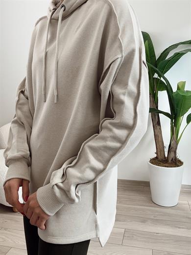 Bej Pis Dikiş Kapüşonlu Sweat